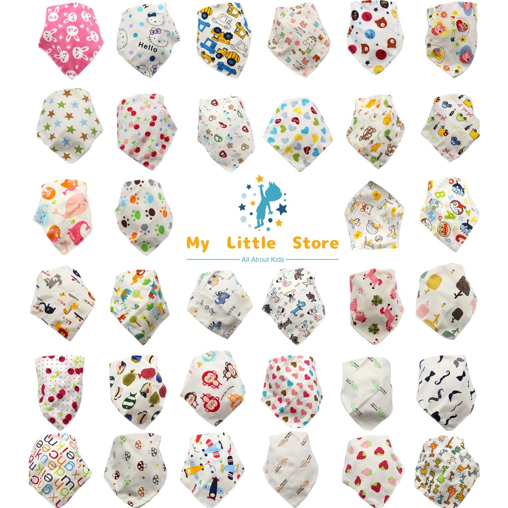 [Local Seller/ SG Stock] Triangle Baby Bibs with Cartoon Design 100% Cotton [Minimum Order 4]